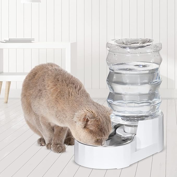 RIZZARI Dog Water Bowl Dispenser: 4L Automatic Stainless Steel Gravity Feeder - Large Capacity Ideal for Cats and Small Dogs - Indoor and Outdoor Hydration
