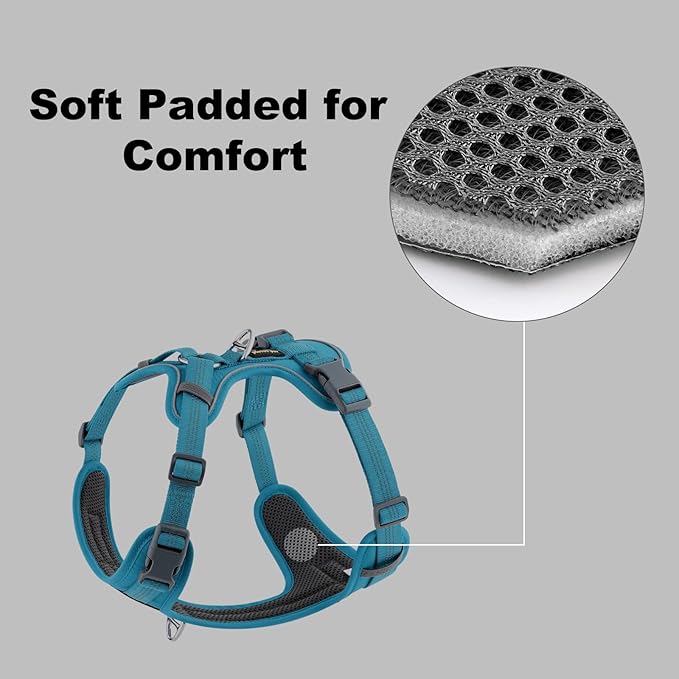 Plutus Pet No Pull Dog Harness, Release at Neck, Soft Padded, Reflective Adjustable Dog Vest Harness for Small, Medium, Large Dogs(Light Blue, M)