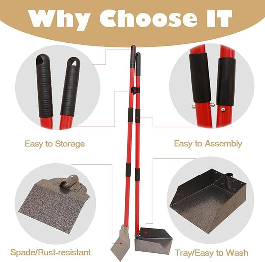 Pooper Scooper - Durable & Sturdy Spade&Tray Set with Long Handle,Great for Large Small and Multi Dogs,No Bend Down Easy Cleanup,Use for Yard Grass Gravel Dirt