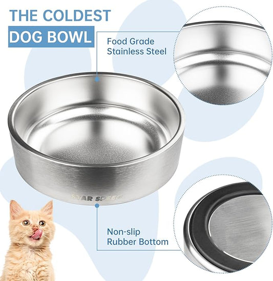 StarSpeed 24oz Stainless Steel Dog Bowls with Rubber Bottom Non-Slip Double Wall Metal Outdoor Dog Food and Water Bowls Weighted Insulated Pet Feeding Bowl for Small,Medium Sized Dogs or Cats