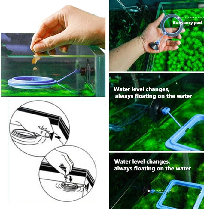 2 Pcs Fish Feeding Ring, Fish Safe Floating Food Feeder Circle Blue, with Suction Cup Easy to Install Aquarium, Square and Round Shape Fish Tank Towels - for Guppy, Betta, Goldfish, Etc. (Blue)¡