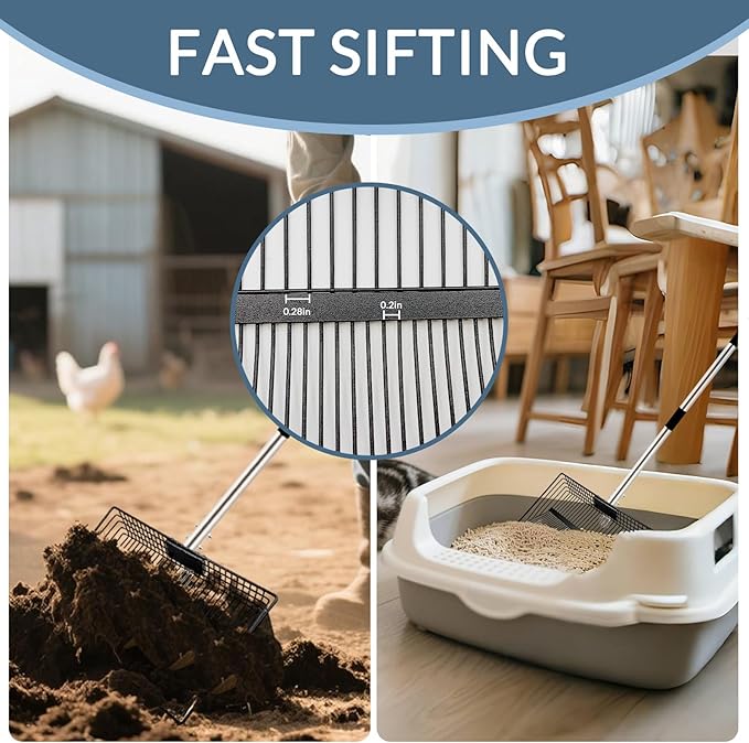 15inch Extra Large Chicken Poop Scooper,With24 to 68" Stainless Steel Handle,Ideal for Chicken Coops, Pet Areas, and Farm Cleanup (15" Width)