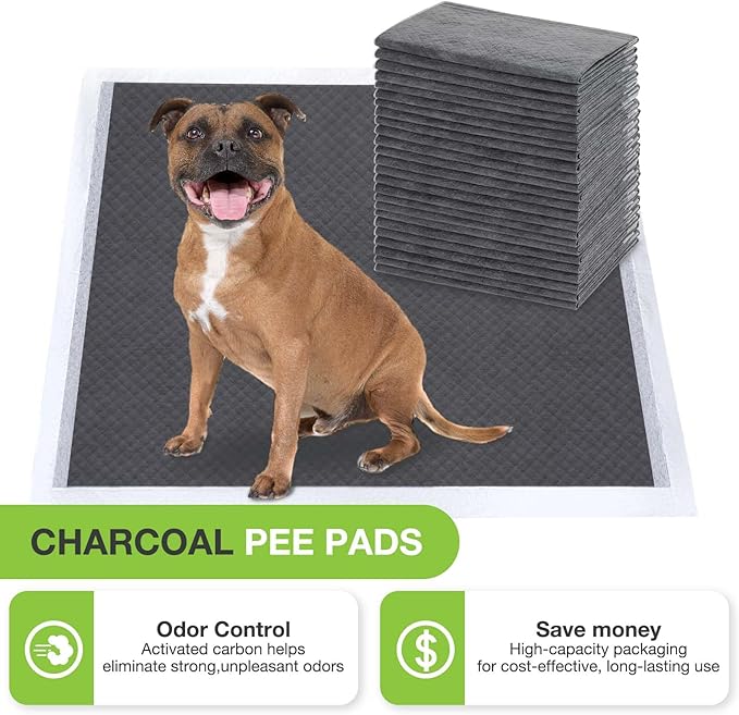 Disposable Dog Pee Pads, 18" x 24" Odor-Control Bamboo Charcoal Fiber Puppy Pads, Super Absorbent & Leak Proof Pet Training Pads, Quick Dry for Dogs, Cats and Rabbits - 50 Counts