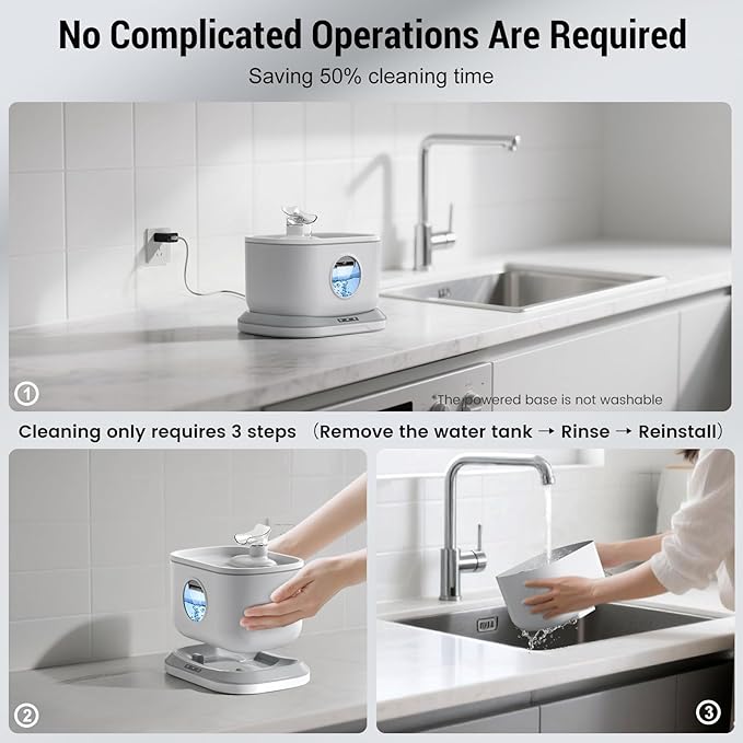 Cat Water Fountain Cordless, Wireless Pump Auto Shut-Off 7-Layer Large Filter Dual Radar Automatic Water Dispenser for Cats, 2.6L/88oz Seperated Water Tank & 5000mAh Battery Dock, BPA Free +4 Filters