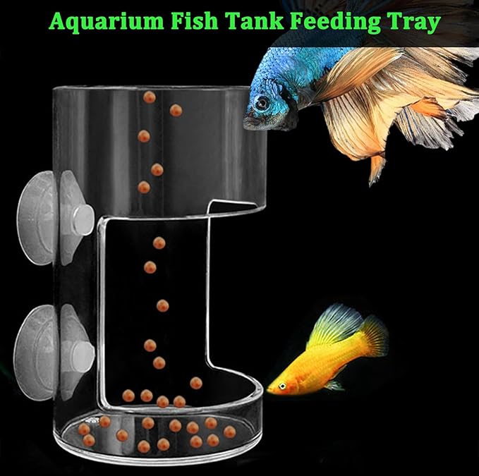 2 Pcs Fish Tank Feeding Tray with Suction Cup, Acrylic Feeding Tube Fish Food Holder, Automatic Fishing Feeder Aquarium Tank Divider Supplies, Breeder Box for Aquarium Accessories