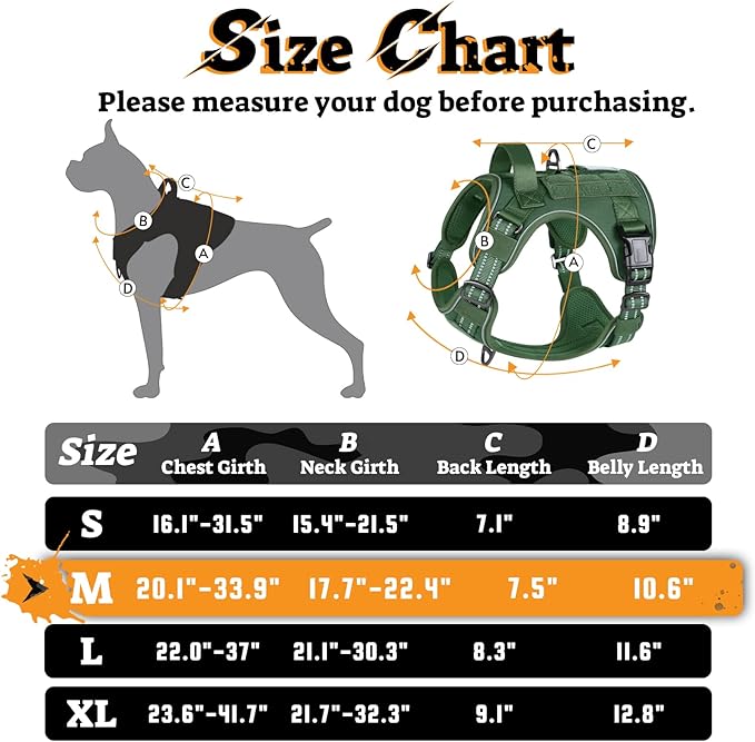 rabbitgoo Dog Harness Medium Sized No Pull, Tactical Service Pet Vest with Molle and Control Handle, Adjustable and Reflective Military Harness for Easy Walking and Training, Green, M