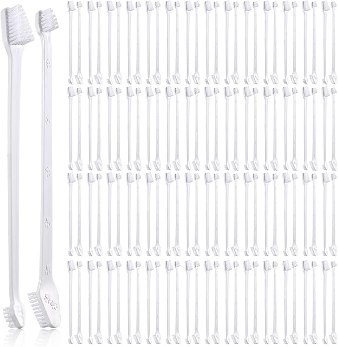 Gerrii 200 Count Dog Toothbrush Double Headed Pet Toothbrush Long Handle Dog Tooth Brushing Kit Soft Bristles Pet Tooth Brush for Doggy Cat and Most Pets Teeth Cleaning Dental Oral(White)