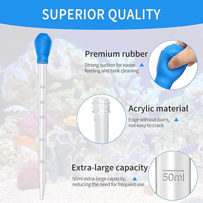 2 Piece Aquarium Coral Feeder with 2 Piece Stainless Steel Feeding Long Tweezers Syringe Spot Coral Feeder Reptile Feeding Tools for Aquatic Plant Reef Anemones Lionfish (Blue, Silvery)