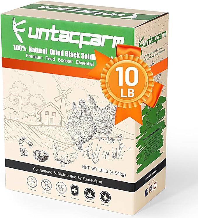 10LB Dried Black Soldier Fly Larvae for Chickens, High Protein Chicken Feed Superior to Meal Worms for Wild Birds & Chicken Treats for Laying Hens