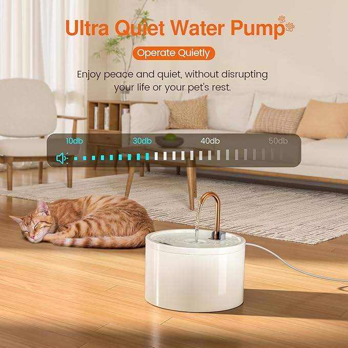 Ceramic Cat Water Fountain - 2.1L/71oz - All-Ceramic Body & Pure Copper Water Spout - Automatic Pet Drinking Fountain for Cats Indoor with Ultra-Quiet Pump, and 3Pcs Filter & Sponge (White)
