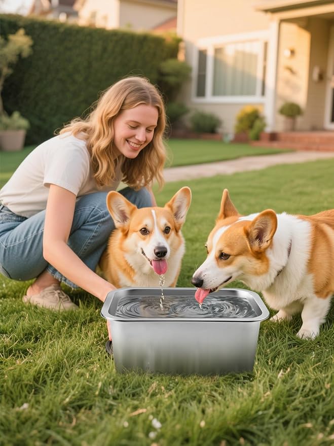 2 Gallons Large Dog Bowls - Durable Food Grade Stainless Steel Dog Water and Food Bowl No Spilling, High Capacity for Medium Large Breed Dogs Indoor Outdoor