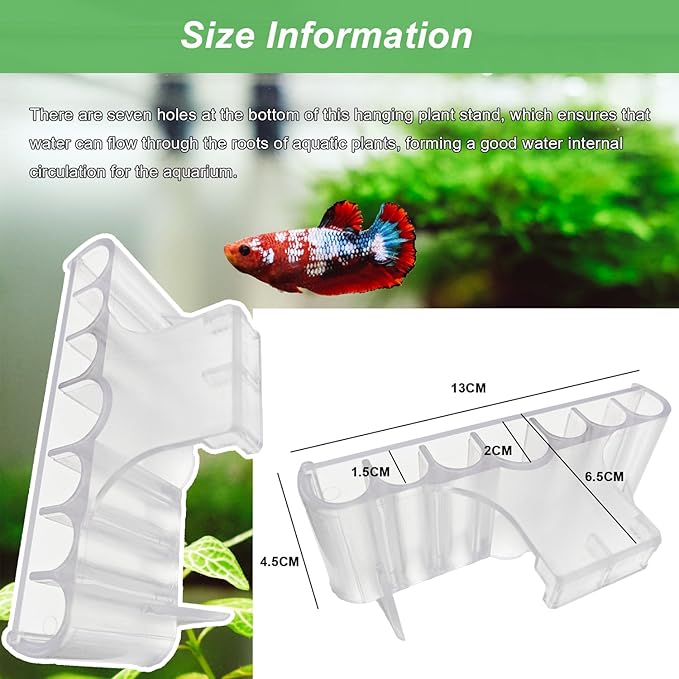 2 Pack 7-Hole Aquarium Plant Holder with Long Hook - Hanging Aquatic Plant Pot for Fish Tank, Versatile Plant Holder - Ideal for Aquascape Decorations on Top of Tank (Transparent)