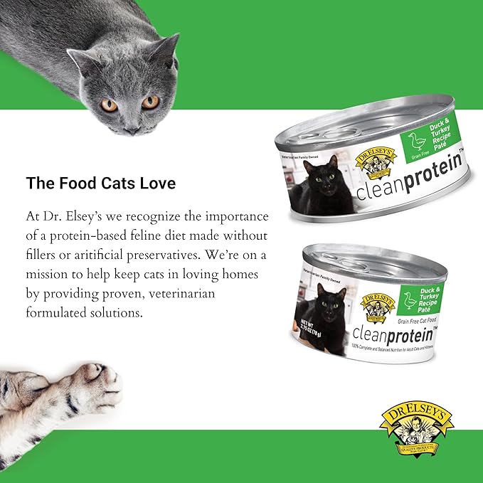 Dr. Elsey's cleanprotein Duck & Turkey Recipe Wet Cat Food, Pate 5.3 oz cans (Pack of 24)