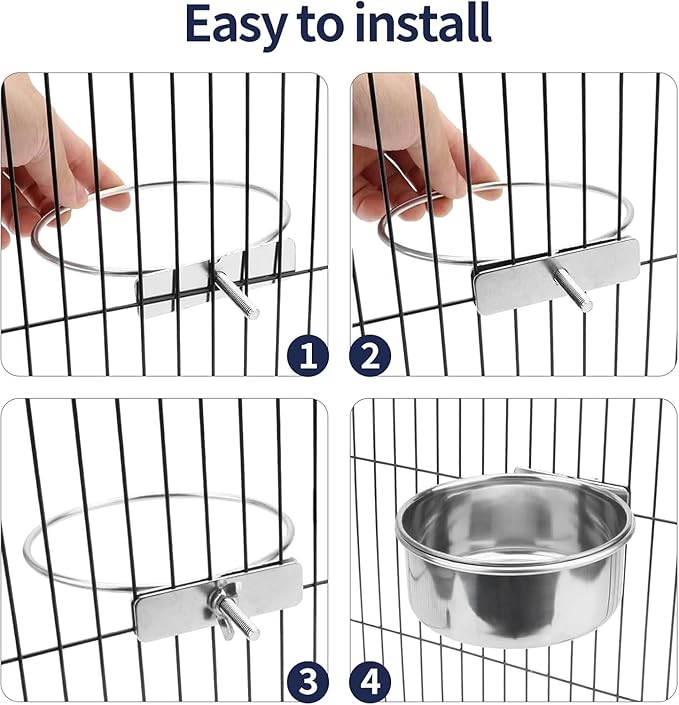 12 Pcs Stainless Steel Bird Food Bowls, 10 oz Bird Water Bowls with Clamp Holders, Parrot Cage Coop Feeders for Cockatiel Conure Budgie Parakeet Macaw (12PC-10oz Stainless Steel Bowl)