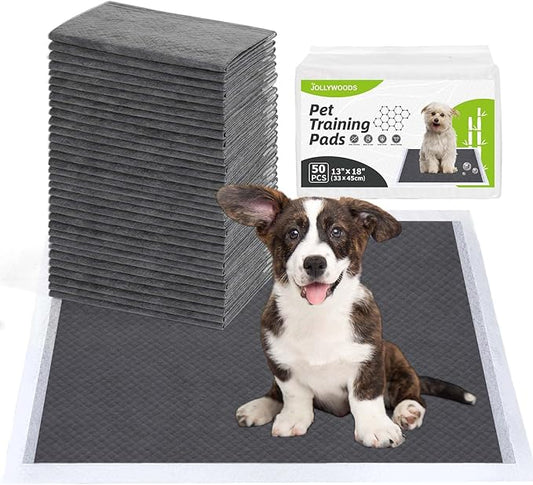 Disposable Dog Pee Pads, 13" x 18" Odor-Control Bamboo Charcoal Fiber Puppy Pads, Super Absorbent & Leak Proof Pet Training Pads, Quick Dry for Dogs, Cats and Rabbits - 50 Counts
