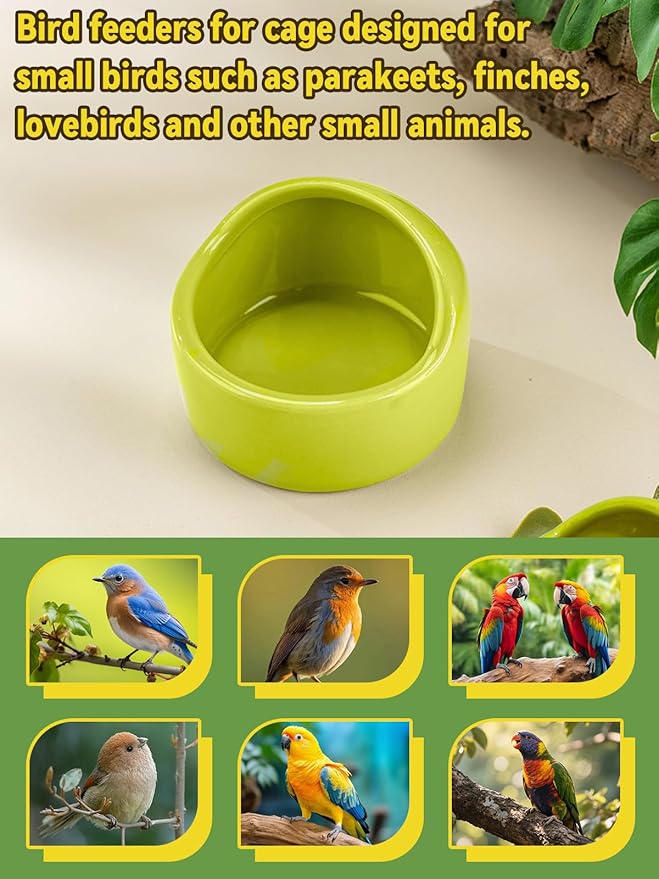 2 Pcs Ceramic Bird Food Bowls Parakeet Cage Water Bowl Birds Feeding Dish Parrot Water Feeder for Cage for Parakeets Conure Cockatiels Lovebird Budgie (Green)