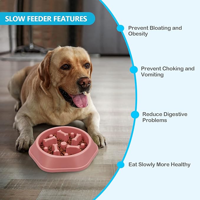 UPSKY Slow Feeder Dog Puzzle Bowl, Interactive Bloat Stop Non-Slide Lick Treat Bowl for Small Medium Dogs (Pink)