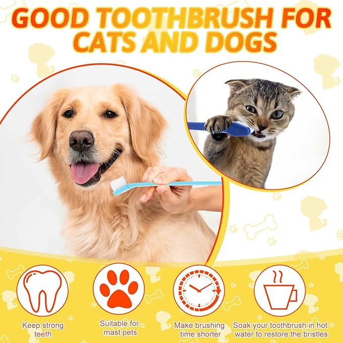 Eaasty 300 Pcs Dog Toothbrush Bulk Dual Headed Dental Brushes Puppy Tooth Brushing Kit Long Handle Toothbrush for Large Small Dogs Cats Puppy Teeth Cleaning Oral Dental Care Supplies 10 Colors