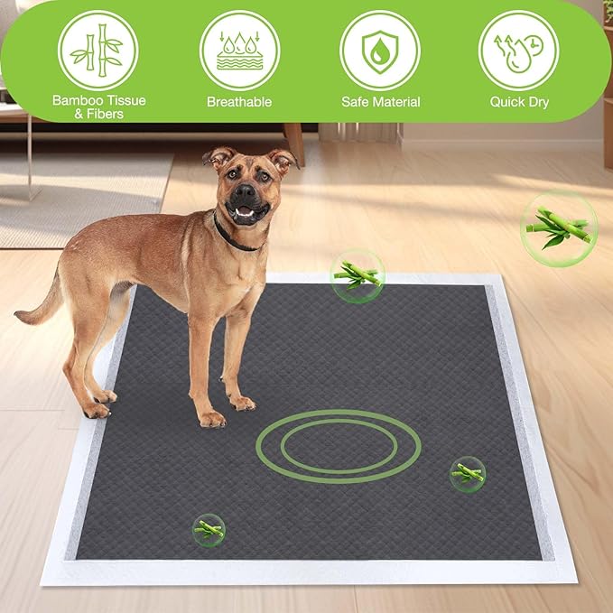 Disposable Dog Pee Pads, 13" x 18" Odor-Control Bamboo Charcoal Fiber Puppy Pads, Super Absorbent & Leak Proof Pet Training Pads, Quick Dry for Dogs, Cats and Rabbits - 50 Counts