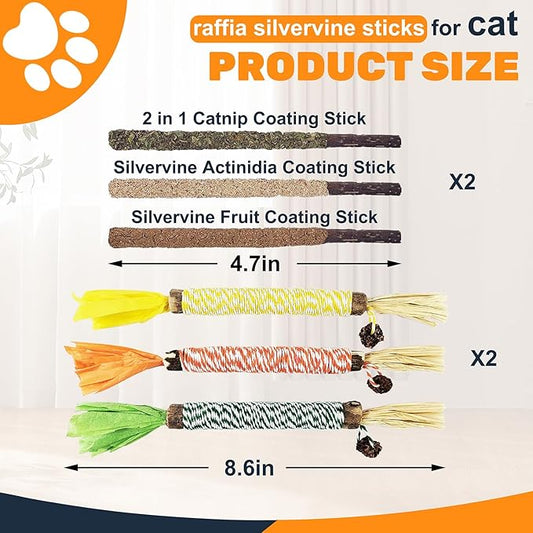 12pcs Natural Catnip Chew Toys for Kittens Teeth Cleaning,Silvervine Sticks, Increase Appetite, Calm Anxiety and Stress, Aggressive Chewers Toy