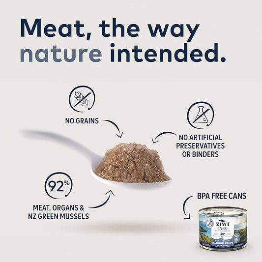ZIWI Peak Canned Wet Cat Food – All Natural, High Protein, Grain Free, Limited Ingredient, with Superfoods (Mackerel, Case of 24, 3oz Cans)
