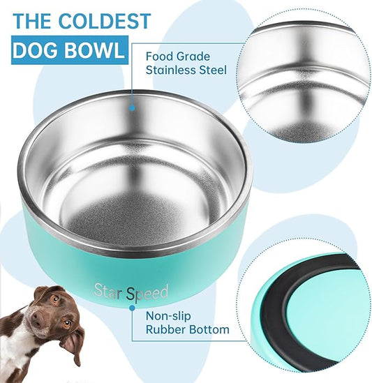 StarSpeed Stainless Steel Dog Bowl. Large Dog Water Bowl with Rubber Bottom, Drop Resistant, Keeps Cold, Holds 8 Cups (64oz), Light Green