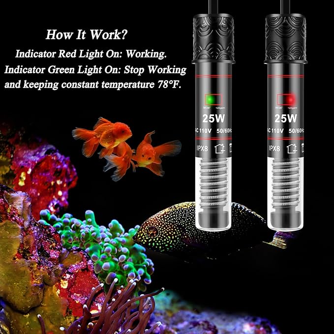 25W Small Aquarium Heater, Mini Fish Tank Heater for Preset Temperature 78℉, Water Heater for Freshwater Fish Tanks