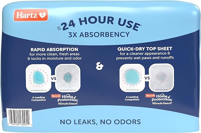 New! Hartz Home Protection Miracle Guard USA Made Dog Pads, Regular Size 25 Count, 3X Absorbency & 3X Longer use, Won't Leak and Odor Eliminating