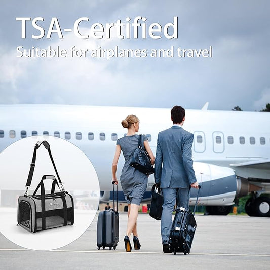 Airline Approved Pet Carrier for Cats & Small Dogs (Up to 18 Lbs) - Soft Sided Travel Carrier with Washable Pad (Grey)