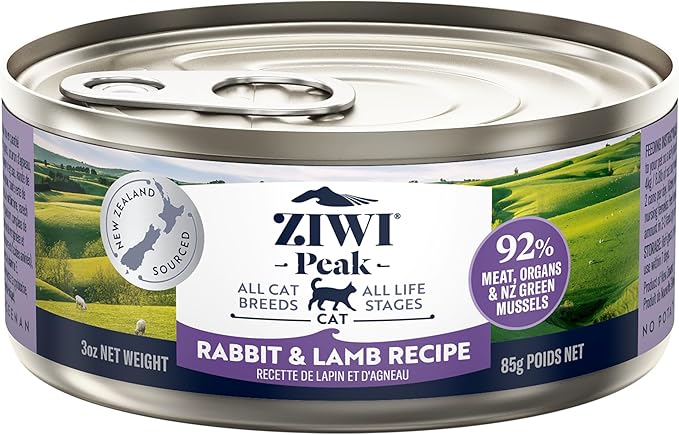 ZIWI Peak Canned Wet Cat Food – All Natural, High Protein, Grain Free, Limited Ingredient, with Superfoods Rabbit & Lamb, 3 Ounce (Pack of 24)