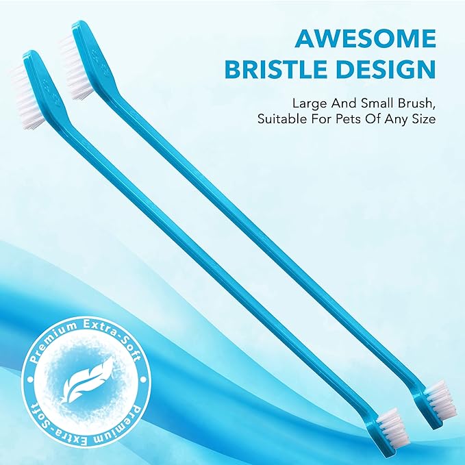 Boshel 8 Pc Dog Toothbrush Kit - 6 Dual Headed Dog Tooth Brush + 2 Pet Finger Toothbrush for Dogs - Soft Nylon Bristle Pet Tooth Brush for Dogs, Best Tooth Brushing Kit for Small & Large Breeds