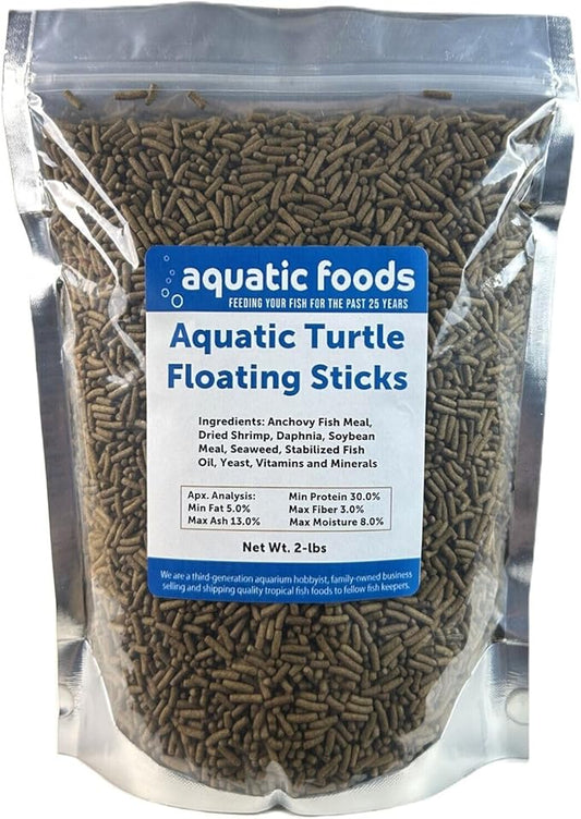 Aquatic Foods Inc. Aquatic Turtle 3/8" x 1/8" 30% Protein Floating Sticks for Aquatic & Semi Aquatic Red Ear, Painted. Map, Soft Shell Pond Turtles...WL…2-lbs Foil Pouch Bag