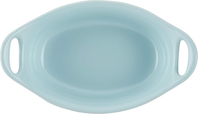 Rachael Ray Solid Glaze Ceramics Au Gratin Bakeware / Baker Set, Oval - 2 Piece, Light Blue