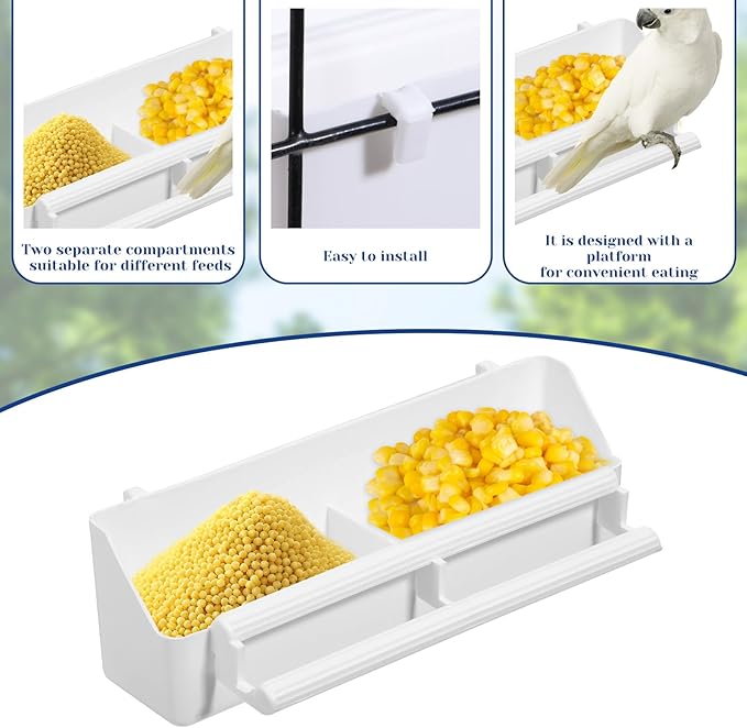 2 Pack Bird Feeder for Cage, Hanging Plastic Bird Food and Water Dispenser with Perches Birds Bowls for Parakeet, Cockatiel, Canary, Parrot