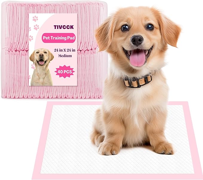 Puppy Pads,Disposable Puppy Training Pads,Super Absorbent Leak-Proof Dog and Puppy Pet Training Pads,Pink Puppy Pads for Puppies,Dogs,Cats,Rabbits(24" X 24" - 40PCS)