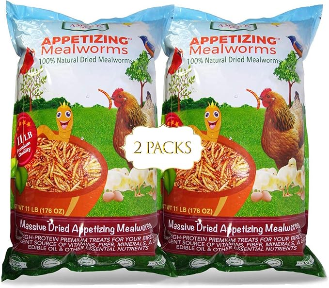 Amzey Appetizing Mealworms 22lbs-100% Non-GMO Dried Mealworms - High-Protein Meal Worm Treats -Perfect for Your Chickens,Ducks,Wild Birds,Turtles,Hamsters,Fish