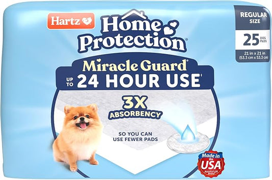 New! Hartz Home Protection Miracle Guard USA Made Dog Pads, Regular Size 25 Count, 3X Absorbency & 3X Longer use, Won't Leak and Odor Eliminating