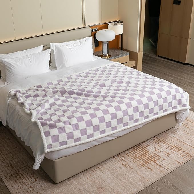 Waterproof Pet Blanket,Dog Bed Covers Couch Sofa Stylish Jacquard Pets Throw Blankets for Puppy Cats Washable Reversible Furniture Protection Covers (Purple Check,XL)