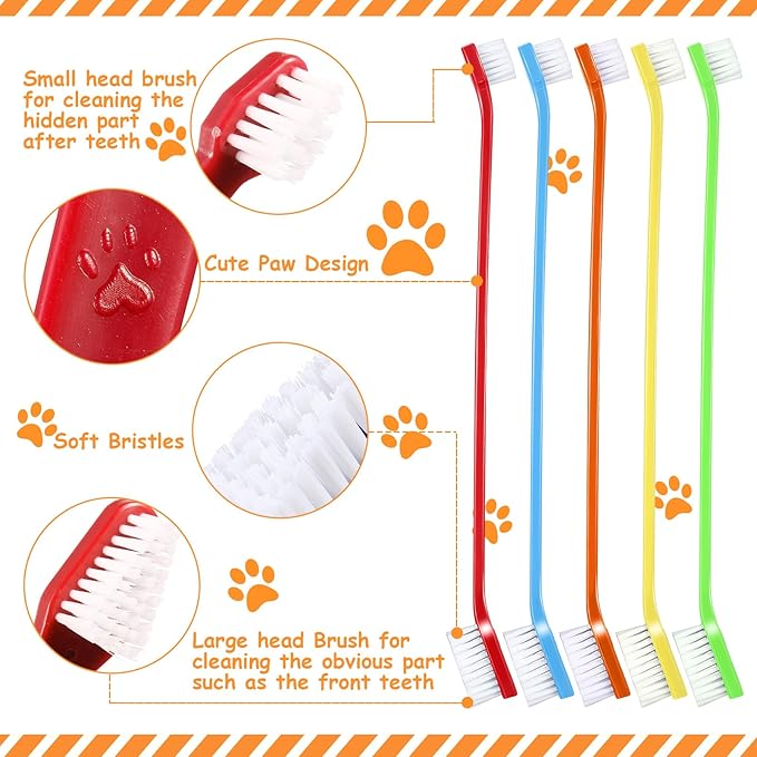 Honeydak Dog Toothbrush Bulk Dual Headed Dental Brushes Dogs Tooth Brushing Kit Long Handle Pet Tooth Brush for Puppy Large Small Cats and Most Pets Teeth Cleaning Dental Supplies(70 Pcs,Multicolor)