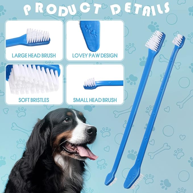 Gerrii 200 Count Dog Toothbrush Double Headed Pet Toothbrush Long Handle Dog Tooth Brushing Kit Soft Bristles Pet Tooth Brush for Doggy Cat and Most Pets Teeth Cleaning Dental Oral(Blue)