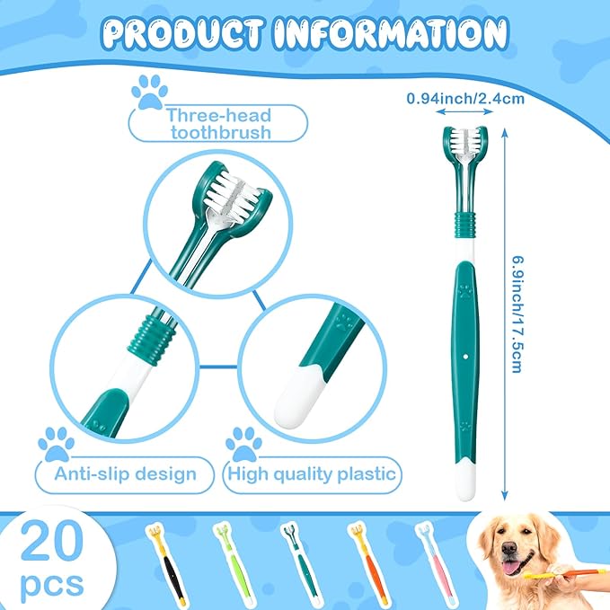 Vesici 20 Pcs 7 Inch Dog Toothbrush 3 Sided Pet Teeth Cleaning Brush Dental Care Suitable for Dog Most Pets Cat Puppy Kitten Different Teeth and Mouth Shapes Cleaning