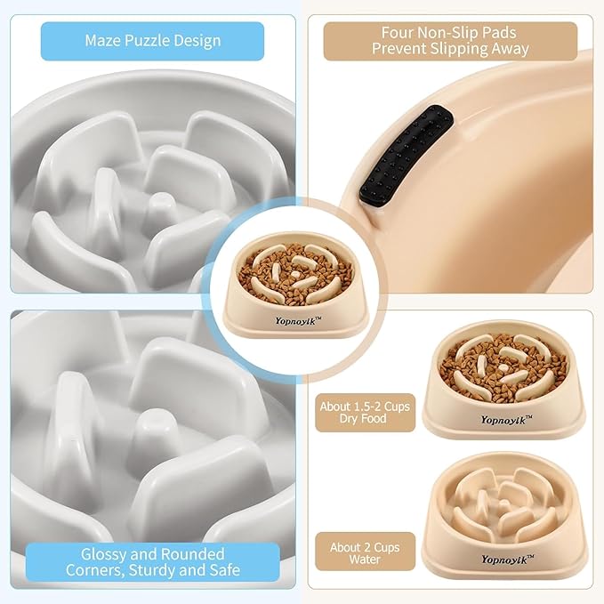 2 Pack Slow Feeder Dog Bowls for Healthy Eating, Non-Slip and Anti-Choking Design, Reduces Bloating & Overeating for Medium Dogs and Cats, Easy to Clean