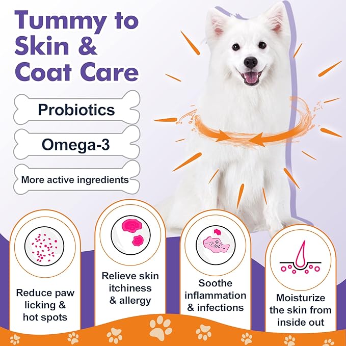 Probiotics for Dogs, Freeze-Dried Dog Probiotics and Digestive Enzymes, Plus Omega-3 for Itchy Skin, 3-in-1 Prebiotics for Digestive Health, Dog Vitamins and Supplements for Immune Health, 120 Bites