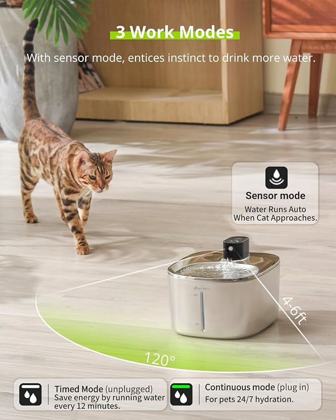 Wireless Cat Water Fountain Stainless Steel,135floz/4L Battery Operated Automatic Pet Fountain,Cordless Cat Water Dispenser Pet Water Fountain for Cats Dogs Pets Outdoor