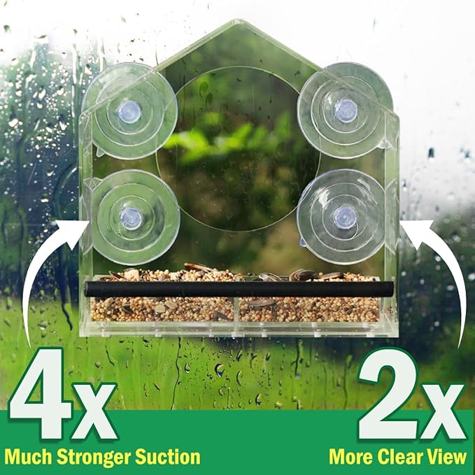 Window Bird Feeder with Strong Suction Cups - Clear Bird Feeders for Window Viewing, Sturdy and Durable, Easy to Clean and Refill, for Finches, Cardinals, and More, Gifts for Mom Dad Cats