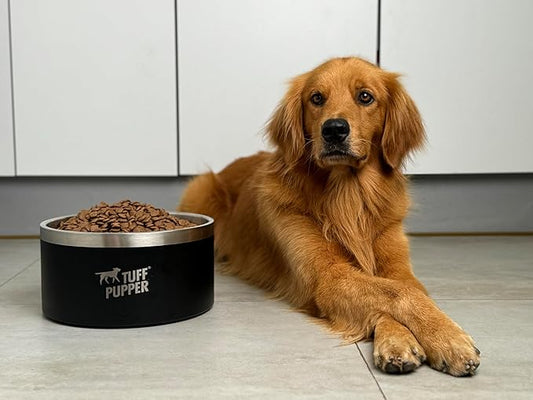 Tuff Pupper Heavy Duty Insulated Dog Bowl | Double Wall Stainless Steel Dog Food Dish | Non-Slip Spill Proof Dishwasher Safe Cat Bowl | Water Dish for Feeding Large Medium Small Pets (188oz, Black)