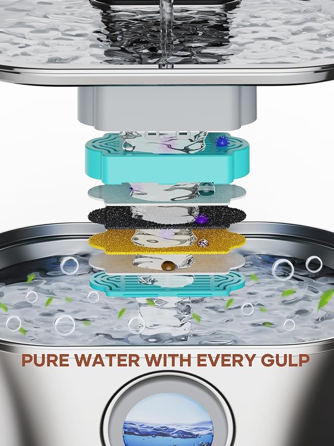 Cat Water Fountain Wireless: Battery Operated Stainless Steel 108oz/3.2L Cat Fountain, Automatic Cordless Pet Water Fountains with Motion Sensor Indoor, Easy Clean, for Cats, Dogs, Multiple Pets