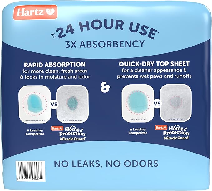 New! Hartz Home Protection Miracle Guard USA Made Dog Pads, Regular Size 50 Count, 3X Absorbency & 3X Longer use, Won't Leak and Odor Eliminating