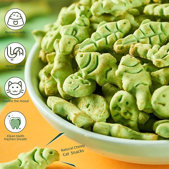 Cat Hairball Treats, 16 Oz Kitty Teeth Cleaning Catnip for Indoor, Fish Shape Cat Nip Dry Food, Healthy Chicken and Salmon Flavor Grass Biscuits