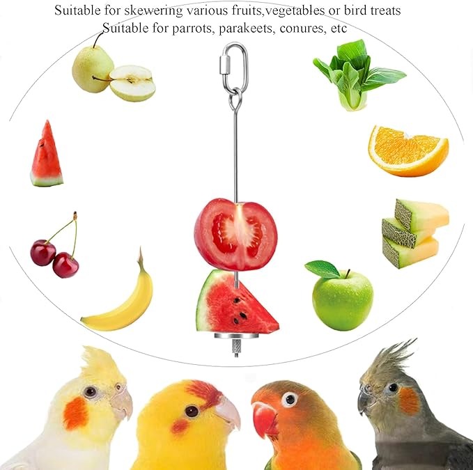 1pcs Hanging Bird Treat Skewer Parrot Fruit Feeder, 13 Inch Stainless Steel Bird Food Holder Parrot Fruit Food Skewer with Washer Nut Parakeet Treat Holder Feeder for Parrot Budgie Conure, LXLVOUEG
